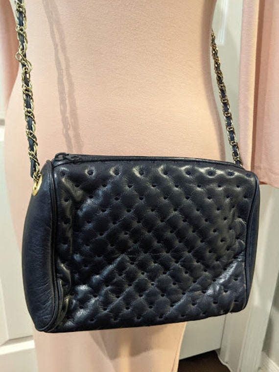 Real Leather Quilted Small Black Crossbody Purse with Leather and Silver Chain Strap for Women