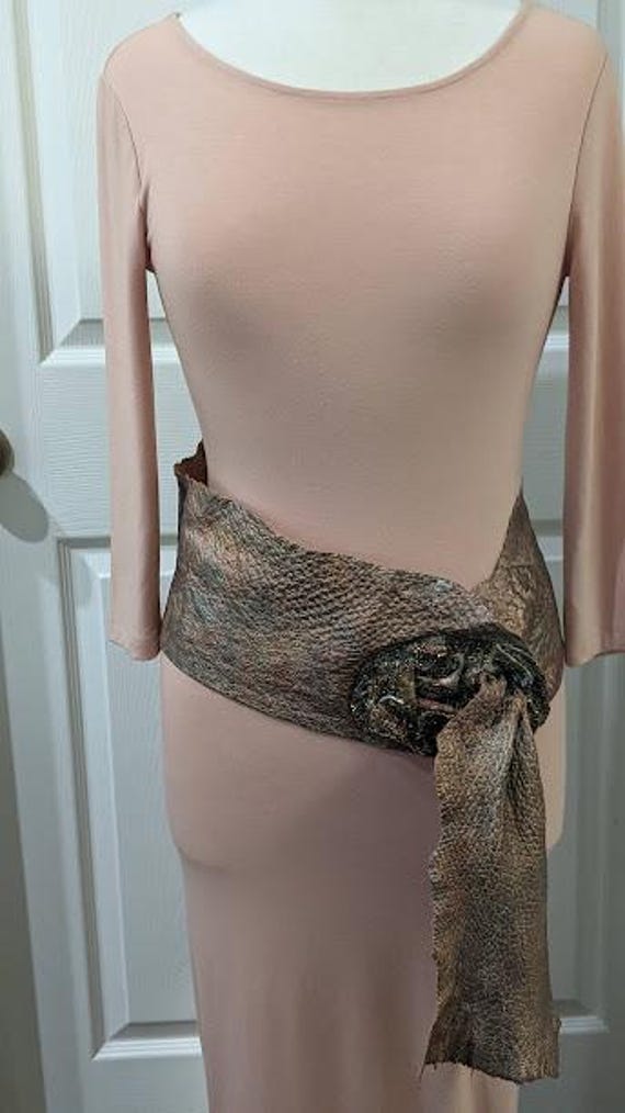 Vintage Hand Made Golden Tan Wide Snakeskin Hip Belt.  Artisan Wide Hip Snakeskin Belt