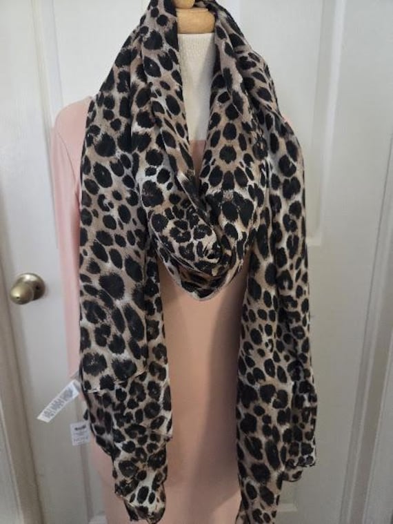 Vintage Extra Large Leopard Chico Brand Scarf/Shawl.  Long Leopard Shawl/Wrap