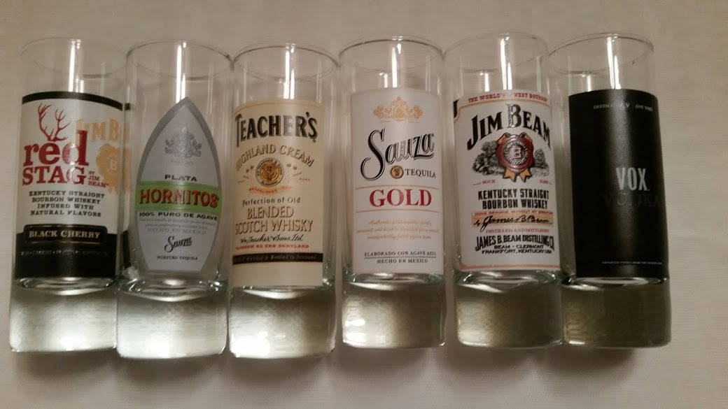 Tall Shot Glasses. Assorted Collection of Different Brands Shot Glasses