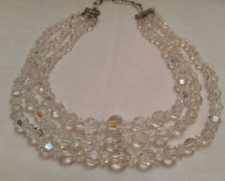 Vintage Aurora Borealis Crystal Chocker. Three Strand Graduate Clear ...