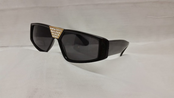 Vintage Black/Bling Sunglasses.  Large Flat Top P… - image 5