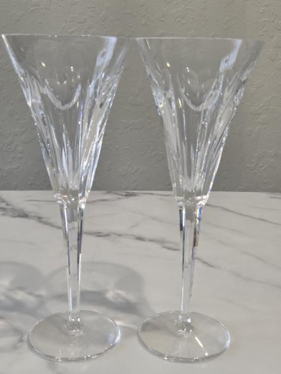 Vintage Waterford Crystal Love Edition Champagne Flute Glasses.  Set of Two Waterford Crystal Millennium series Wine Glasses.
