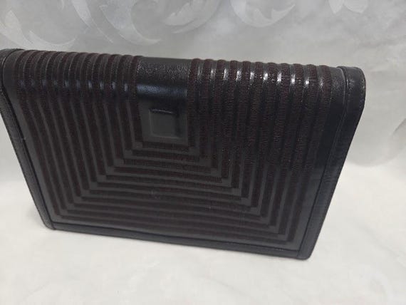 Vintage Jay Herbert Brown Leather Shoulder Bag/ Clutch Geometric Stitching Rectangular Shape