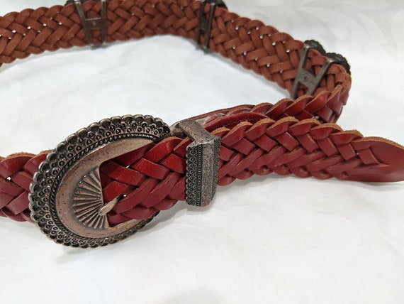 Vintage Canterbury Weaved Leather Belt. Brown/Red… - image 7