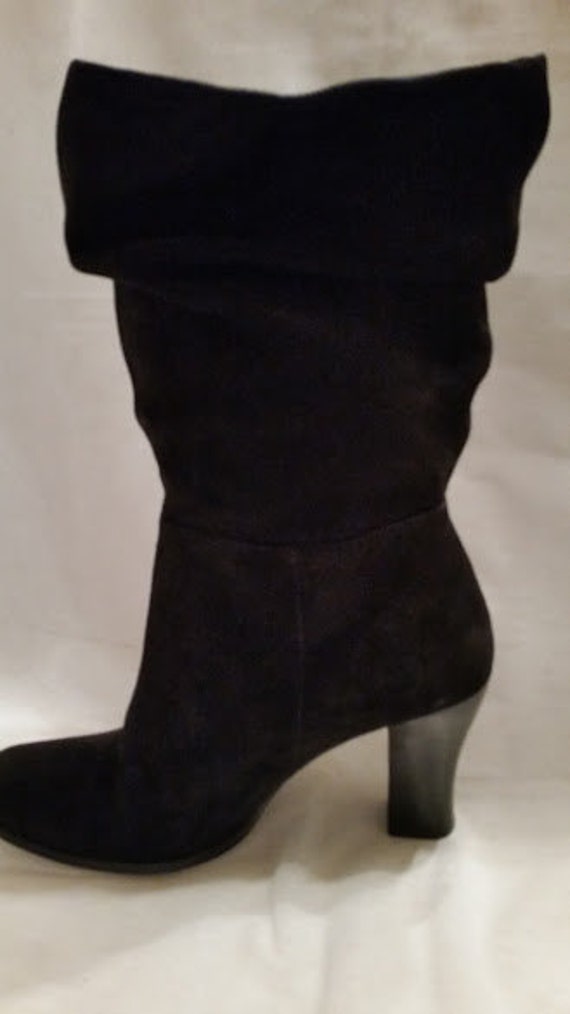 Dark Black Suede Leather Boots. Suede Pull On Scr… - image 3