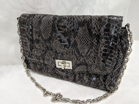Sondra Roberts Faux Gray Python Shoulder Bag. Squ… - image 5