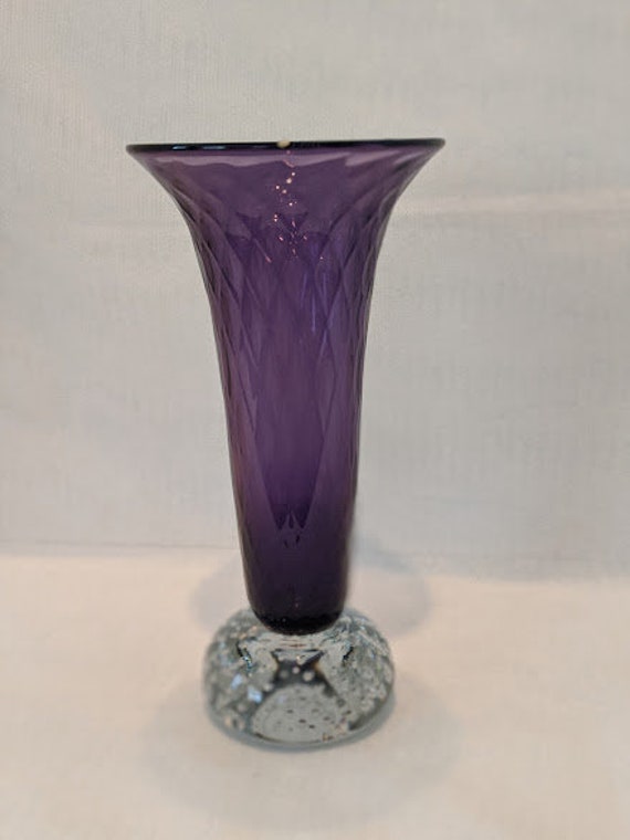 Vintage Pairpoint Small Trupet Vase/ Control Bubble Base. Antique Amethist/Purple Hand Blown Vase with Control Bubble Base. SALE SALE SALEE