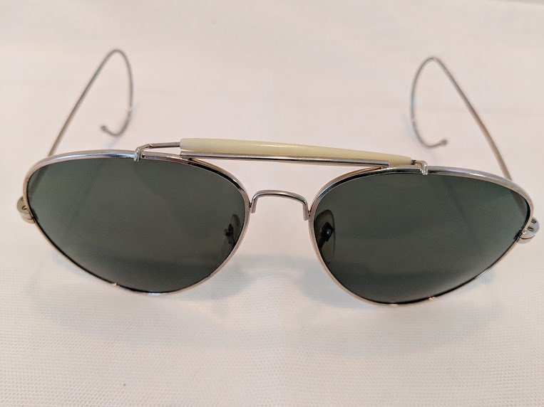Vintage Aviator Sunglasses With Cable Ear Pieces. Gold / Pearl White ...
