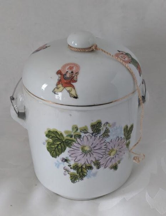 Vintage China Ginger Cooker Porcelain Jar with Lid