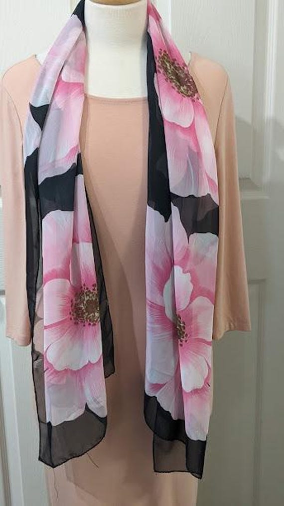 Vintage Long Rectangular Silk/Polyester Black and… - image 4