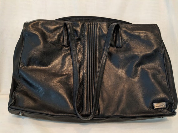 Vintage Perlina Attache Bag. Large Perlina Black Leather Computer Bag. Soft Leather Briefcase. Large Black Leather Shoulder Messenger Bag