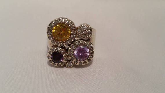 Vintage Multi Stone 925 Silver Band. Multi Gemsto