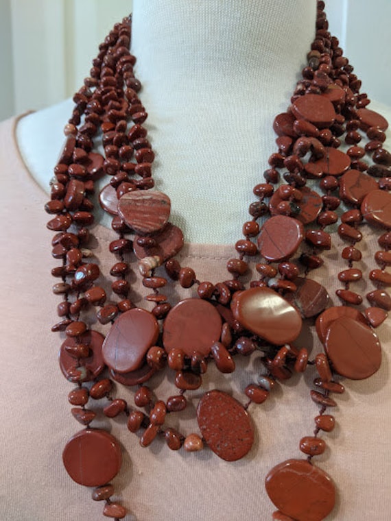 Rust Color Flat Agate Stones and Chips Necklace. Chunky Agate Statement Necklace.