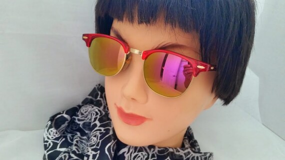 Vintage Red Mirrored Cat Eye Style Sunglasses.  R… - image 2