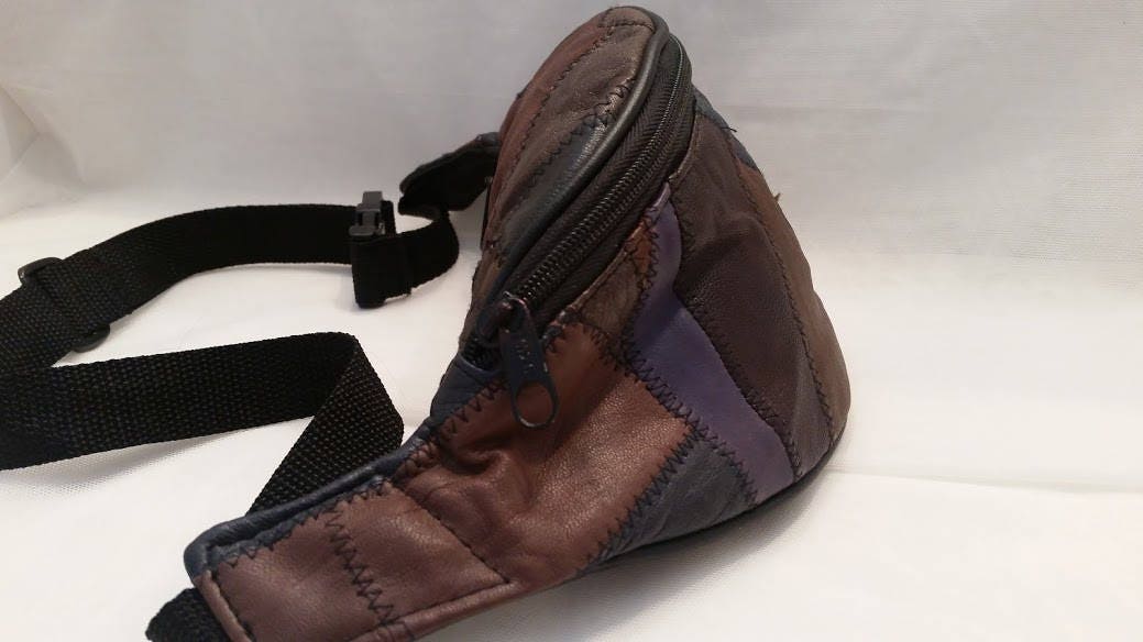 Vintage Leather Patchwork Fanny Pack. Small Brown Patchwork Vintage Leather Patchwork Fanny Pack. Small Brown Patchwork