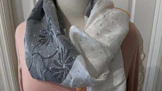 Vintage Rectangular Grey-White-Melon Sparkly Scar… - image 6