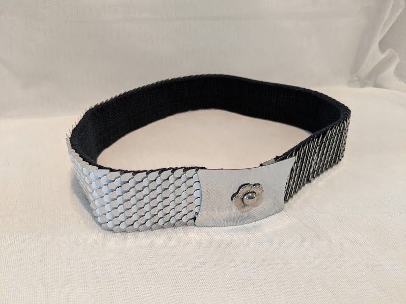 Vintage Fish Scale Stretch Belt. Large Silver Fish Scale Buckle Belt ...