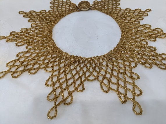 Vintage Gold Glass Seed Bead Collar Choker Neckla… - image 2