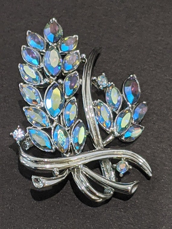 Vintage Coro Aurora Borealis Blue Rhinestone Brooc