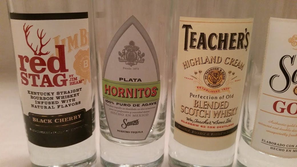 Tall Shot Glasses. Assorted Collection of Different Brands Shot Glasses