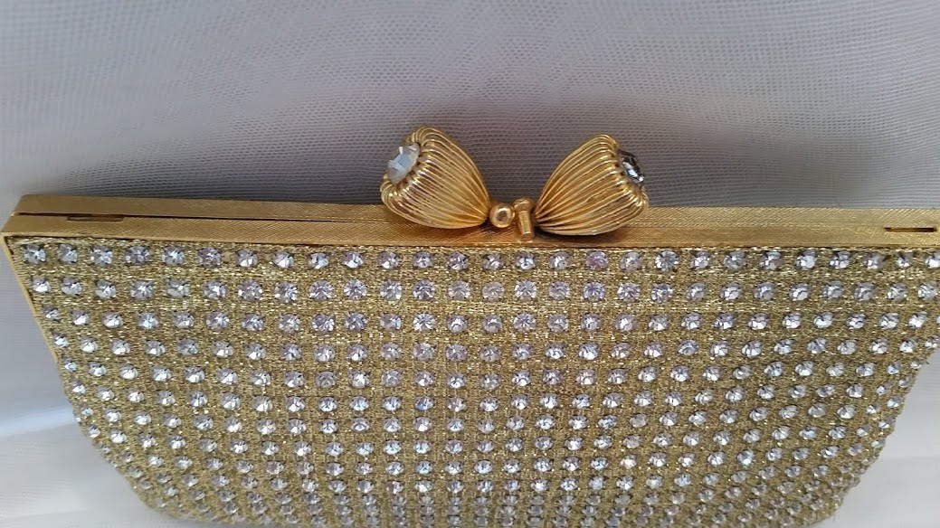 Vintage Gold Rhinestone Evening Bag. Fancy Rhinestone Sparkle Gold