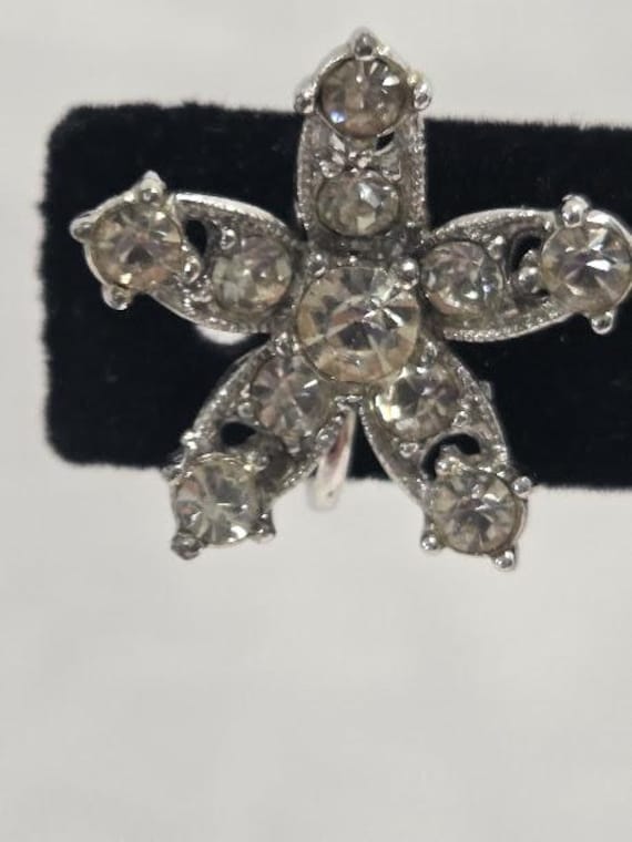Vintage Bogoff Clear Rhinestone Flower Screw back… - image 4