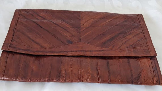 Vintage Genuine Eel Skin Clutch Bag.  Tan Eel Skin Leather Clutch. View 2
