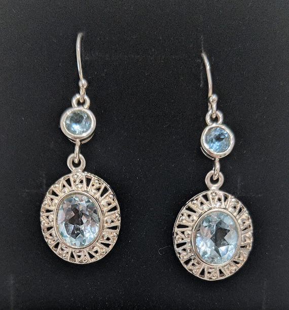 Aquamarine Blue Drop Earrings.  Aquamarine Blue Stone 925 Silver Drops Earrings.