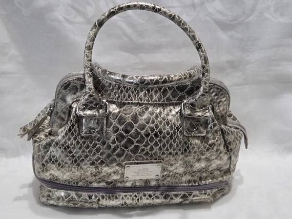 Metallic Gold tone Large Faux Snakeskin Double Handle Bag. Elite Models Animal Print Handbag.