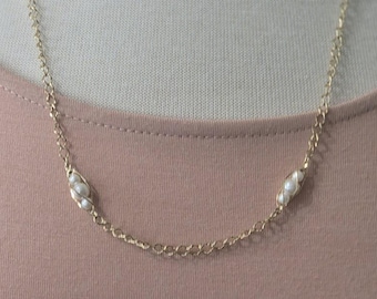 Avon gold tone Vintage chain with Small Pearls.  Avon Pearl and Gold Tone Chain Necklace.  22" Long
