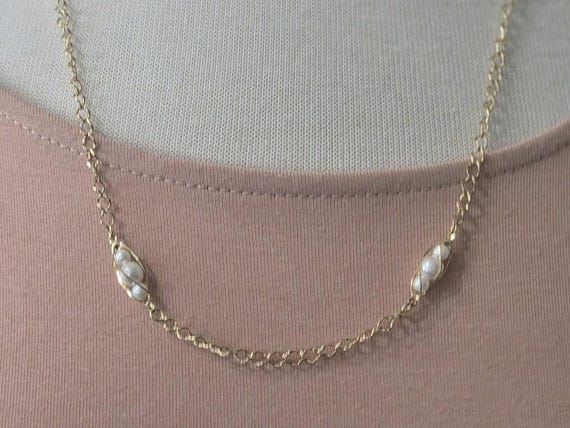 Vintage Avon gold tone chain with Small Pearls.  Avon Pearl and Gold Tone Chain Necklace.  22" Long