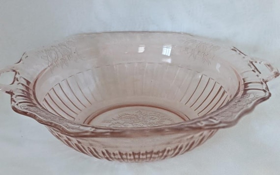 Vintage Ancho Hocking Mayfair Open Rose Pink Depression Round Serving Bowl.