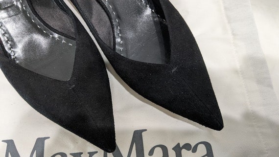Max Mara Black Suede Short Heel Pumps.  2 Inch Kitty Heel.   Now on SALE