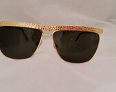 Vintage Versace Inspired Solid Gold Sunglasses. Flat Top Gold Sunnies. Large Gold Straight Top Designer Inspired Shades . Hip Hop Shades