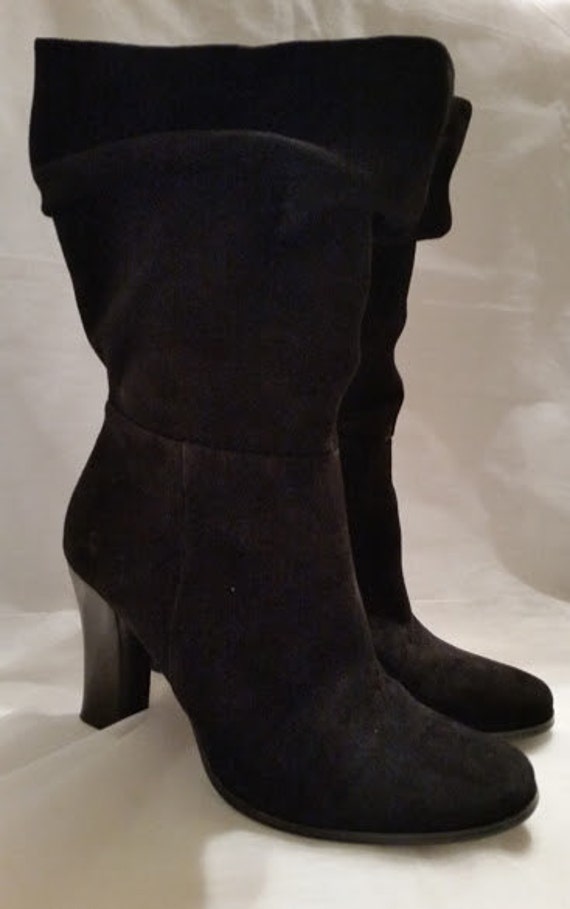 Dark Black Suede Leather Boots. Suede Pull On Scr… - image 4