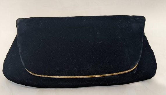 Ingber Black Velvet Evening Clutch with Mirror.  Fold over Black Velvet Clutch