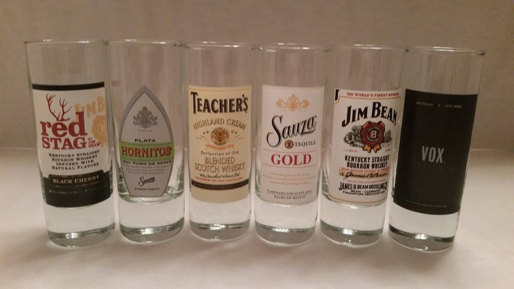 Tall Shot Glasses. Assorted Collection of Different Brands Shot Glasses