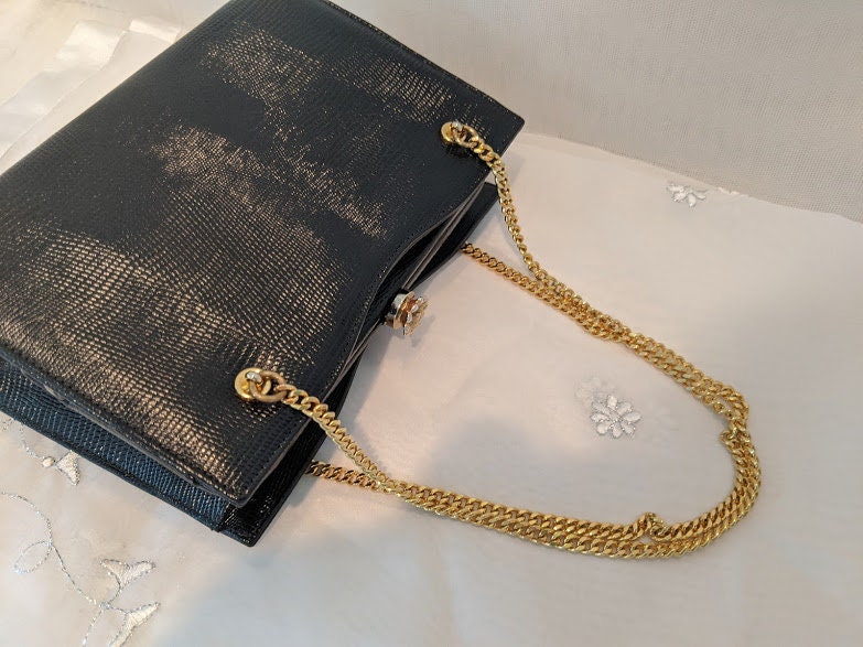 Vintage Coblentz Original Leather Evening Style Bag. Black Leather Gold Chain Strap Coblentz ...