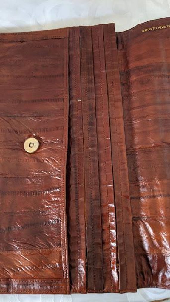 Vintage Genuine Eel Skin Clutch Bag.  Tan Eel Skin Leather Clutch. View 6