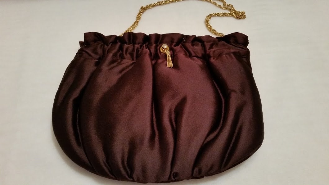 Vintage Mm Peau DeFaille Brown Satin Formal Purse. French