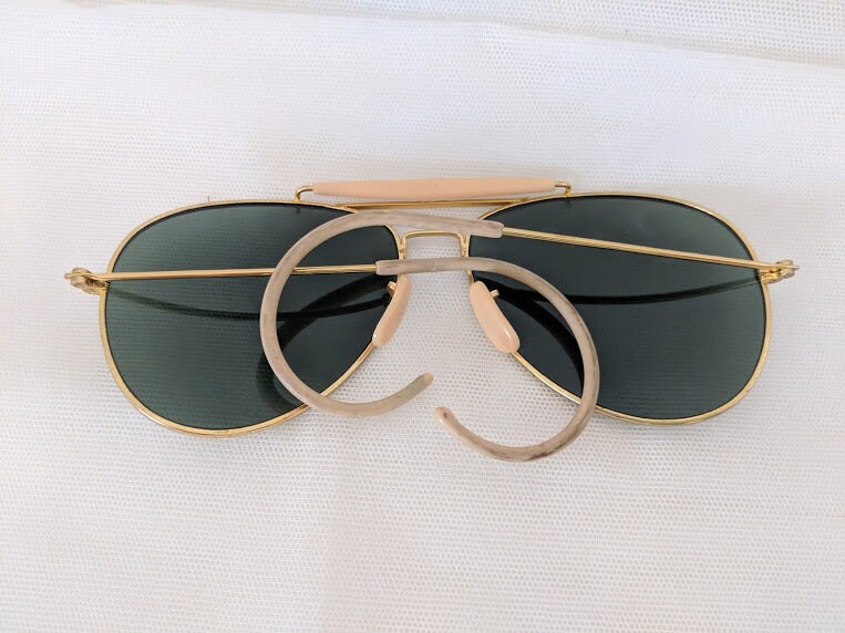 Vintage Aviator Sunglasses With Cable Ear Pieces. Gold / Beige/Pink ...