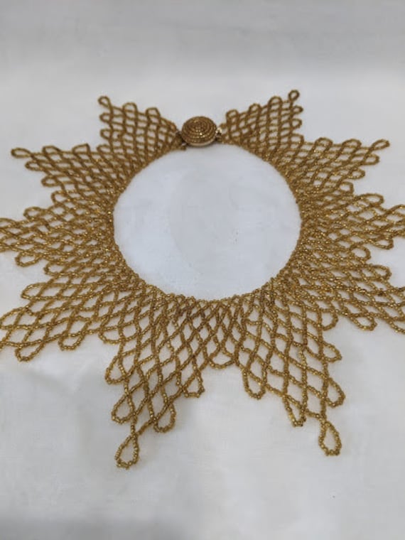 Vintage Gold Glass Seed Bead Collar Choker Neckla… - image 5