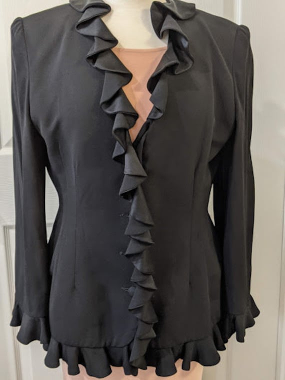 Antonio Garcia Black Ruffled Formal Blazer.   Ruff