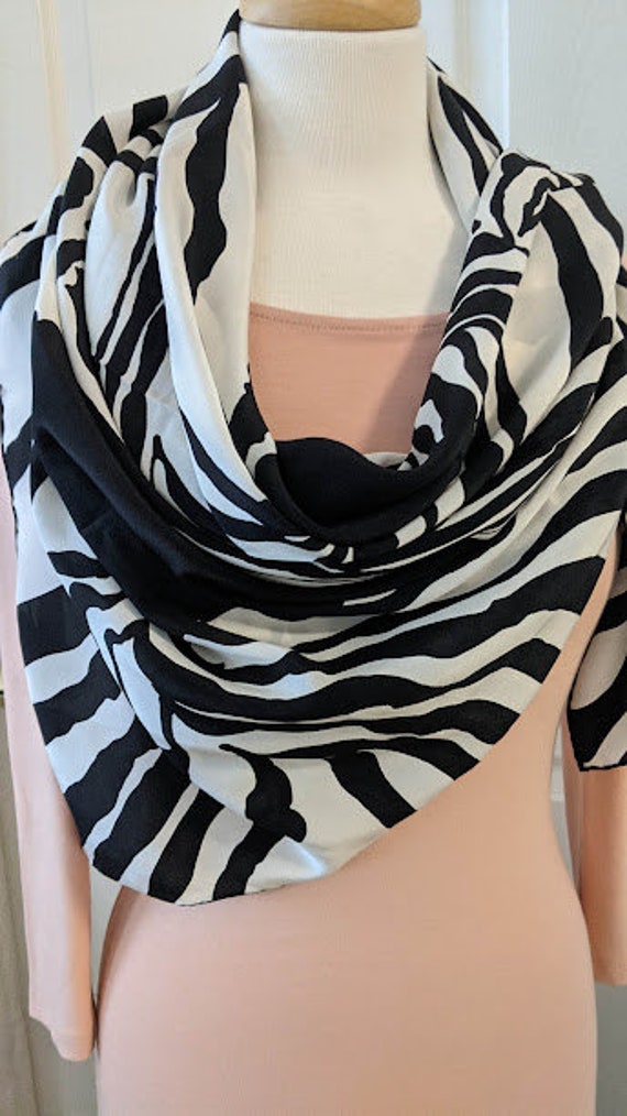 Vintage Bill Blass Black/White Zebra Silk Large Sq