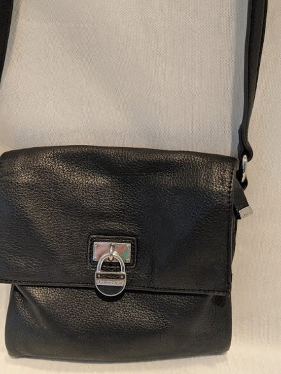 Vintage Calvin Klein Leather Crossbody Bag. Small Black Leather Crossbody bag. Pebbled Leather Small Shoulder Bag.