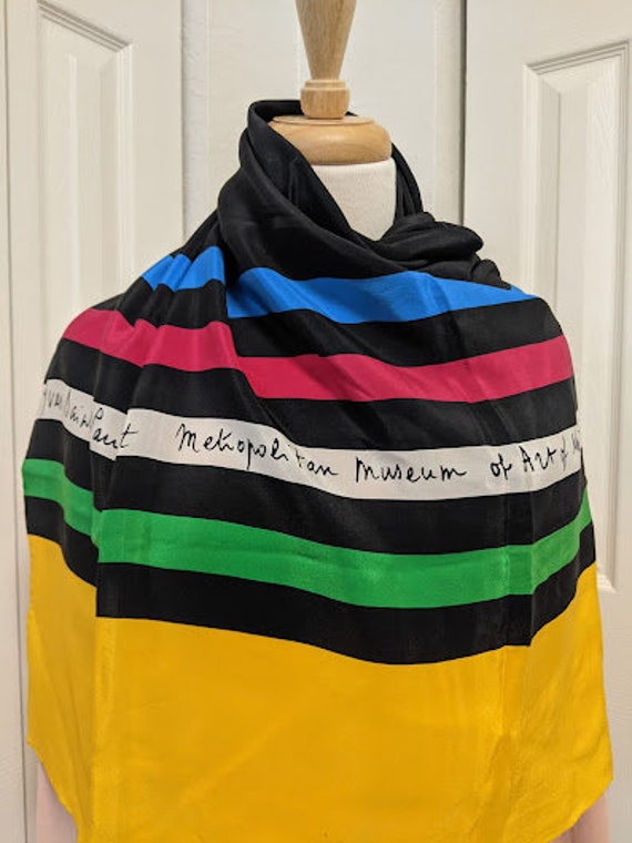 Vintage Yves Saint Laurent Metropolitan Museum of 25Yrs of Fashion Silk Scarf. Collectible Designer Fashion Scarf
