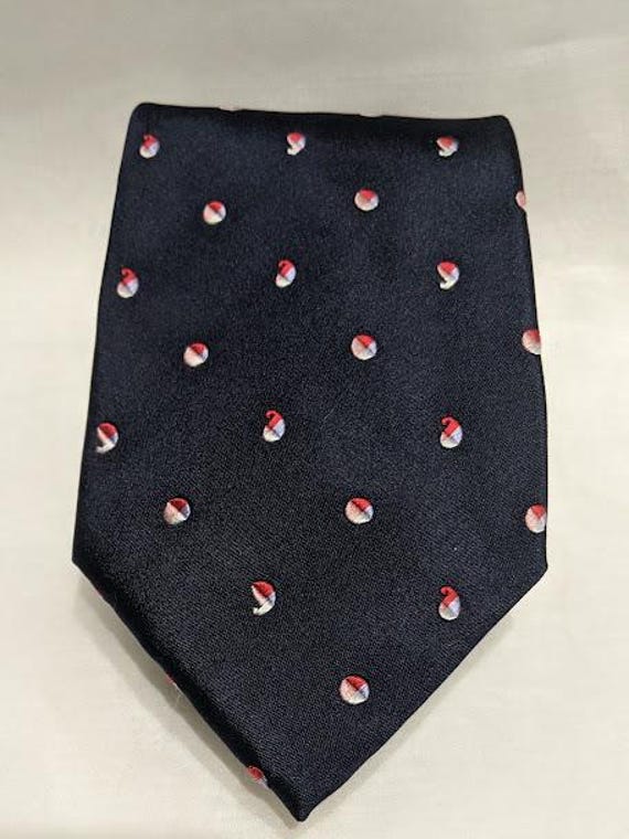 Burberry Vintage Navy Silk Necktie.  Burberry Navy With Embroidered Red and Burberry Color Quote Marks.  Made in Italy