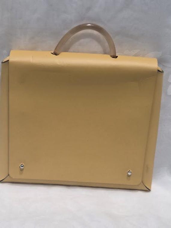 Gioconda Leather Portfolio Case Made in Italy.  Mustard Color Leather Envelope Handbag/Briefcase Made in Italy.  Lucite Top Handle