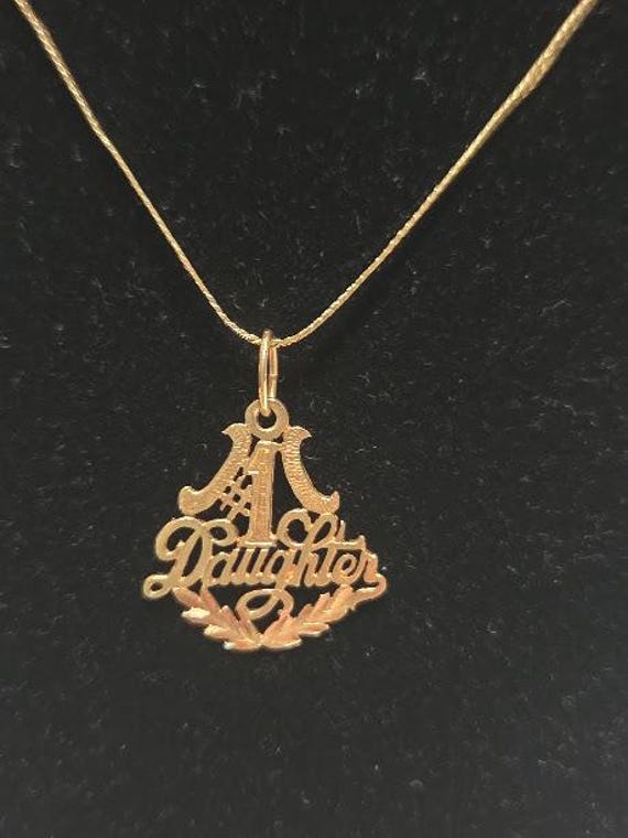 Vintage #1 Daughter 14K Yellow Gold Diamond Cut Pendant with 18K Chain.